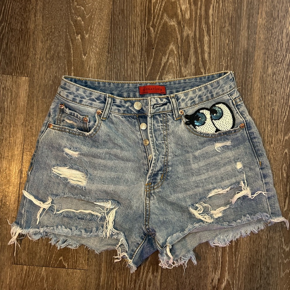 Signature Blue Distressed Jean Shorts